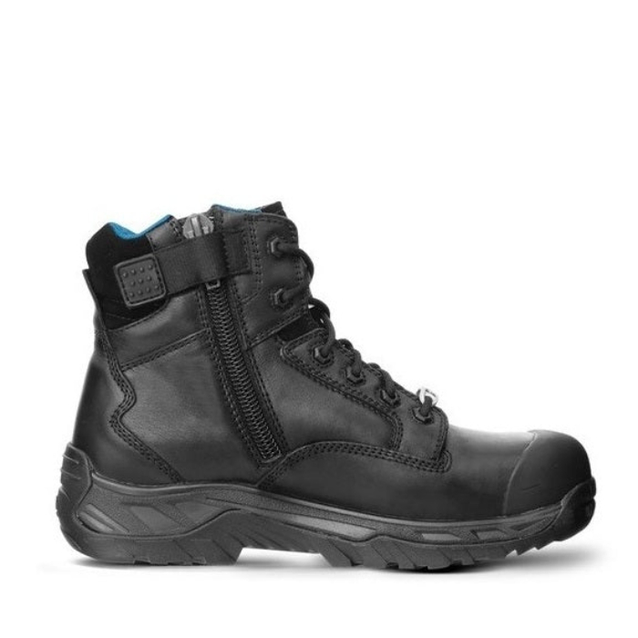 Premium water resistant leather, black, Mens, Ascent 129643 Oxide 2 Safety Work Boots, side Zip view