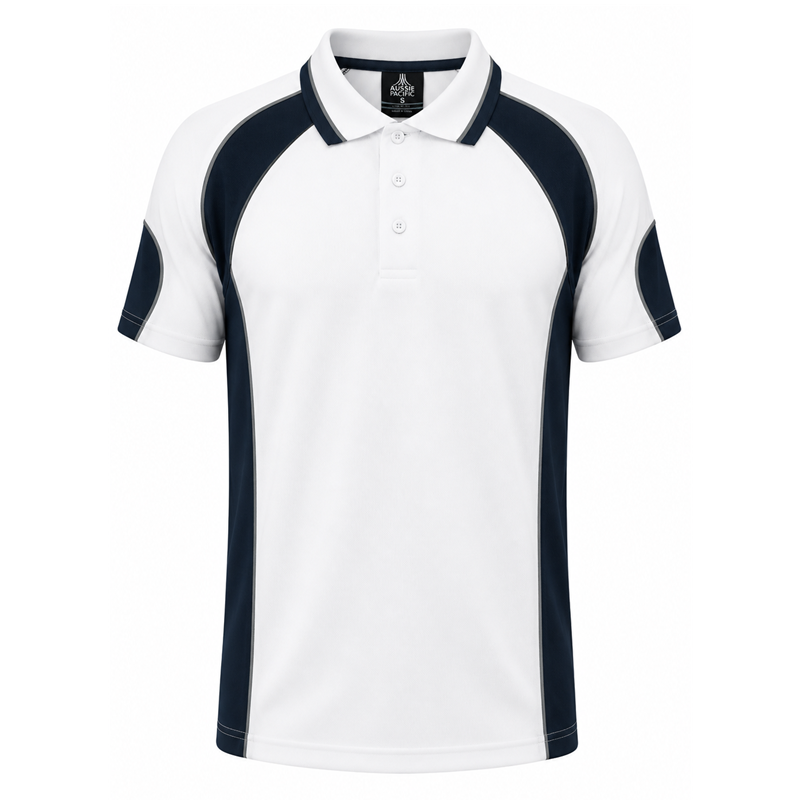 Aussie Pacific N1300 Murray Mens Polo - White/Navy - Front View