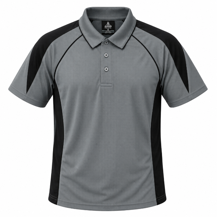 Aussie Pacific N1301 Premier Mens Polo - Ash/Black - Front View