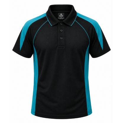 Aussie Pacific N1301 Premier Mens Polo - Black/Teal - Front View
