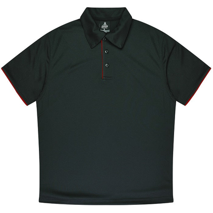 Black with red, Aussie Pacific N1302 Mens Yarra Polo, front view, classic work wear polo shirt