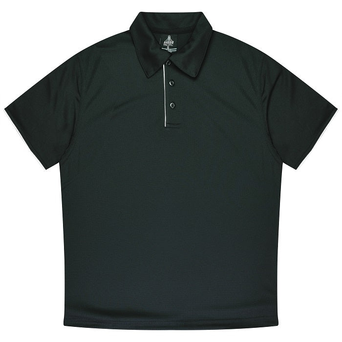 Black with white, classic, Aussie Pacific N1302 Mens Yarra Polo, front view