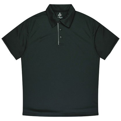 Black with white, classic, Aussie Pacific N1302 Mens Yarra Polo, front view