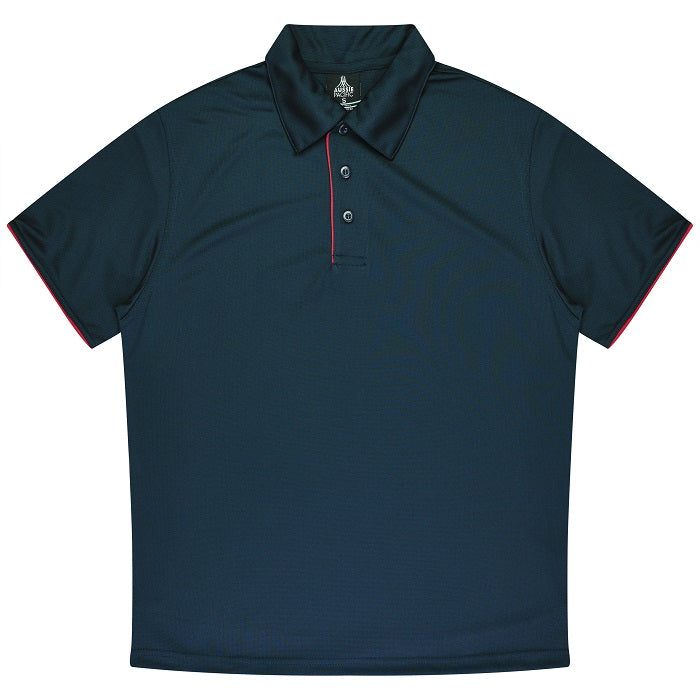 Navy with red accents, high performance dri wear fabric, Aussie Pacific N1302 Mens Yarra Polo, front view