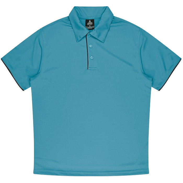Teal blue, Aussie Pacific N1302 Mens Yarra Polo, front view, professional polo shirt