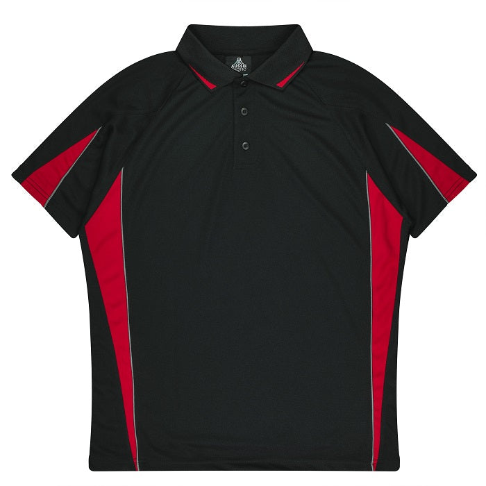 Modern fit, black with red, Aussie Pacific N1304 Mens Eureka Polo, front view