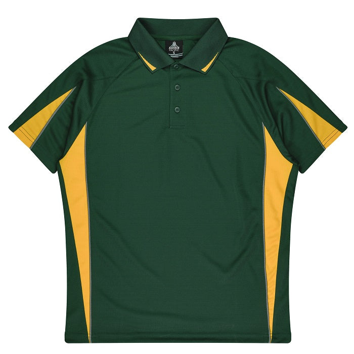 Bottle green with gold, premium, Aussie Pacific N1304 Mens Eureka Polo, front view