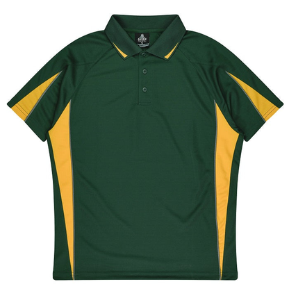 Bottle green with gold, premium, Aussie Pacific N1304 Mens Eureka Polo, front view