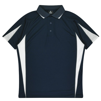 Aussie Pacific N1304 Mens Eureka Polo, navy/white, front view, professional sports polo shirt