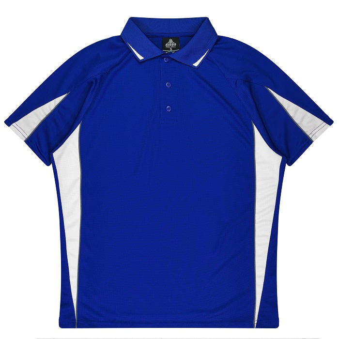 Royal blue with white accents, easy care, sports, Aussie Pacific N1304 Mens Eureka Polo, front view