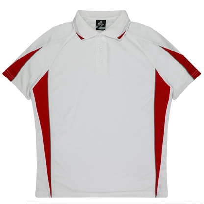 Athletic, white with red, Aussie Pacific N1304 Mens Eureka Polo, front view
