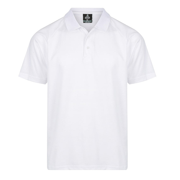 White premium short sleeve, classic collar, Aussie Pacific N1306 Keira Mens Polo, front view