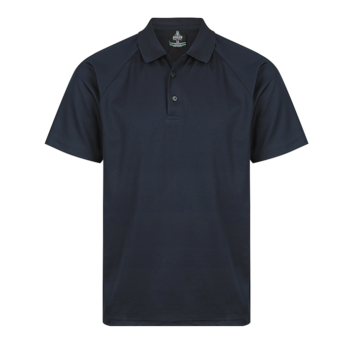 Navy, short raglan sleeve, Aussie Pacific N1306 Keira Mens Polo, front view