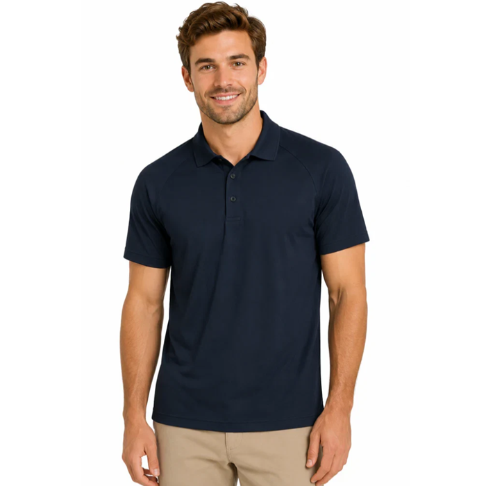 Model view, navy, Aussie Pacific N1306 Keira Mens Polo, professional polo shirt