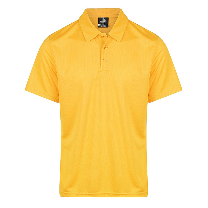 Gold, front view, Aussie Pacific N1307 Botany Mens Polos, dri wear performance fabric