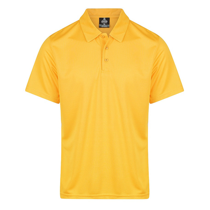 Gold, front view, Aussie Pacific N1307 Botany Mens Polos, dri wear performance fabric