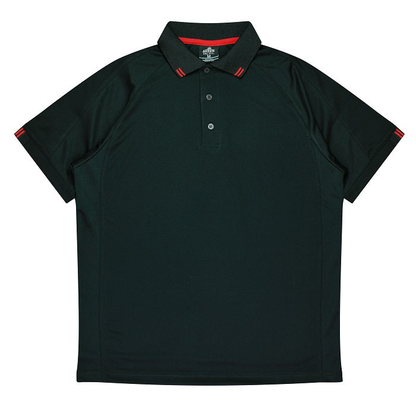 Black with red accents, Aussie Pacific N1308 Flinders Mens Polos, front view, classic everyday shirt