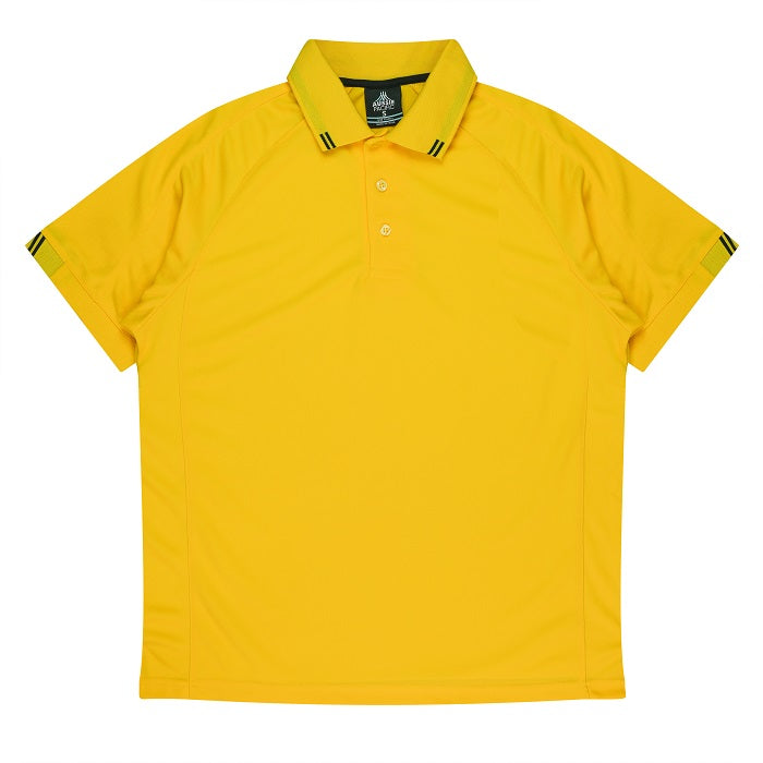 Bright canary yellow with black accents, Aussie Pacific N1308 Flinders Mens Polos, fitness industry polo shirt