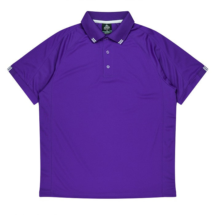 Purple, short sleeve with white accents, classic collar, Aussie Pacific N1308 Flinders Mens Polos, front view