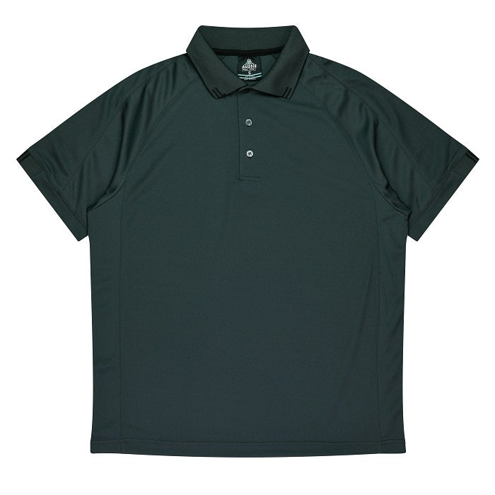 Slate dark charcoal grey, front view, black accents, modern fit, Aussie Pacific N1308 Flinders Mens Polos