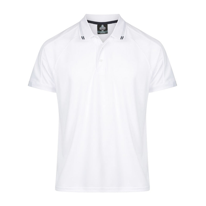 Smart work polo shirt, white with navy accents, Aussie Pacific N1308 Flinders Mens Polos, front view