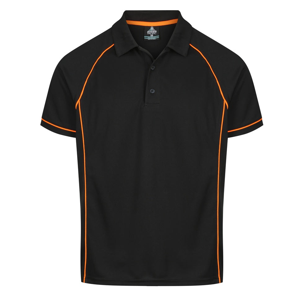 Aussie Pacific N1310 Mens Endeavour Polo - Black/Orange - Front View