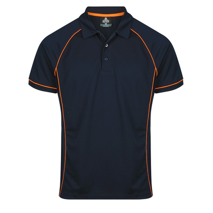 Navy with orange, professional, Aussie Pacific N1310 Mens Endeavour Polo, front view