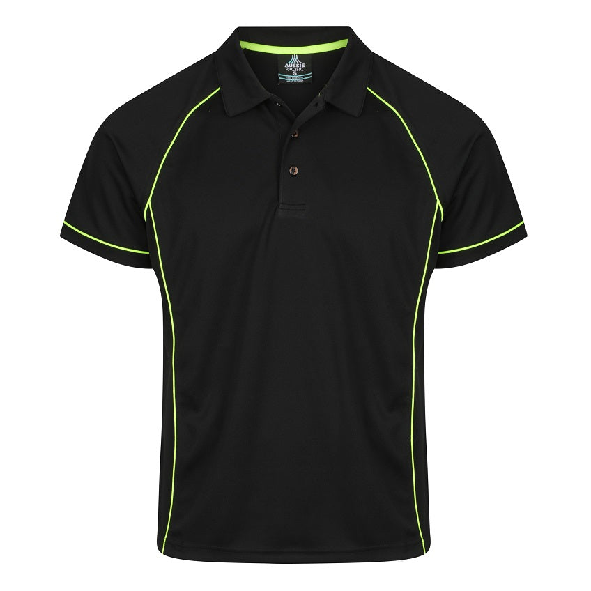 Aussie Pacific N1310 Mens Endeavour Polo - Black/Lime/Green - Front View