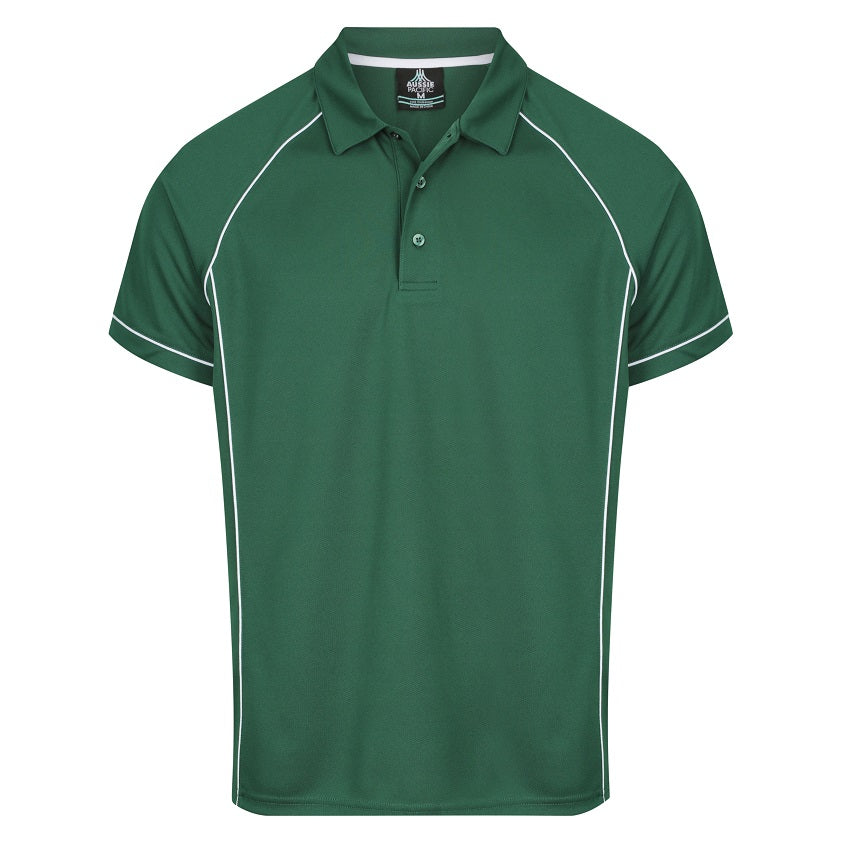 Aussie Pacific N1310 Mens Endeavour Polo - Bottle Green/White - Front View