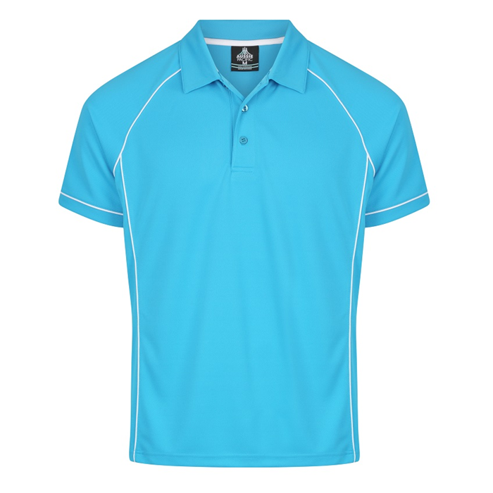 Aussie Pacific N1310 Mens Endeavour Polo, pacific blue with white contrast piping, front view