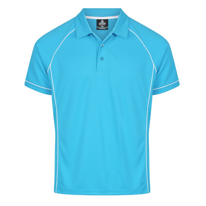 Aussie Pacific N1310 Mens Endeavour Polo, pacific blue with white contrast piping, front view