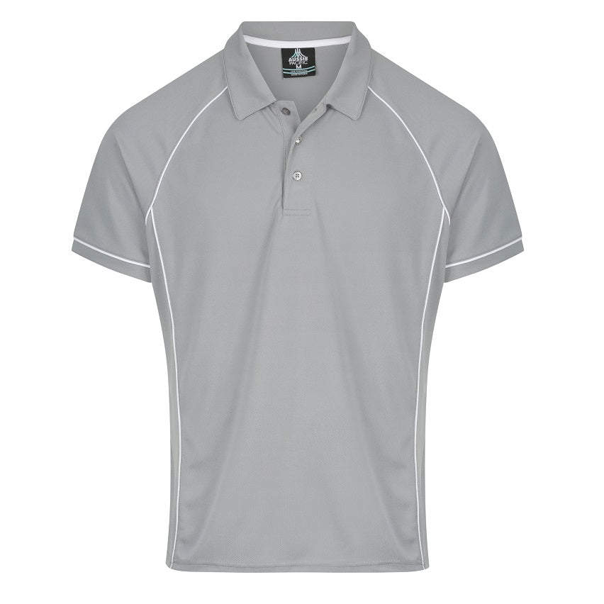 Aussie Pacific N1310 Mens Endeavour Polo - Silver/White - Front View