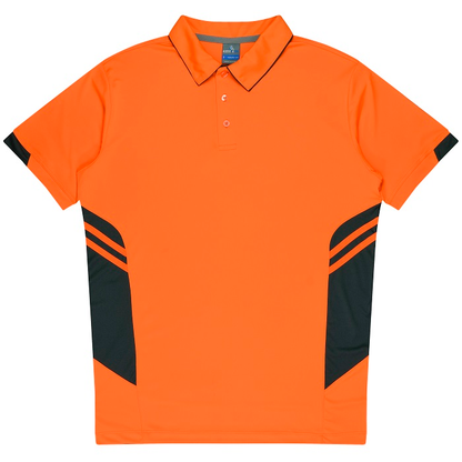 Aussie Pacific N1311 Mens Tasman Polo, Neon orange and slate accents, breathable fabric front view