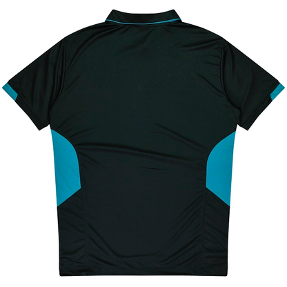 Aussie Pacific N1311 Mens Tasman Polo, black with teal, rear view