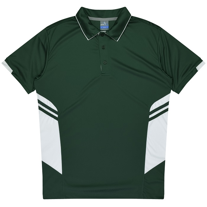 Short sleeve bottle green with white fitness polo shirt, Aussie Pacific N1311 Mens Tasman Polo, front view