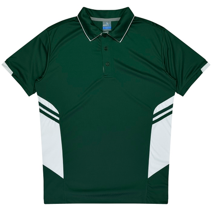 Short sleeve bottle green with white fitness polo shirt, Aussie Pacific N1311 Mens Tasman Polo, front view