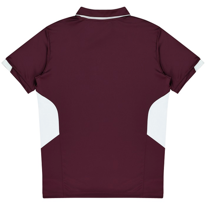 Maroon coloured, premium, Aussie Pacific N1311 Mens Tasman polo shirt, rear view