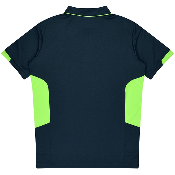 Aussie Pacific N1311 Mens Tasman Polo, navy neon green , back view