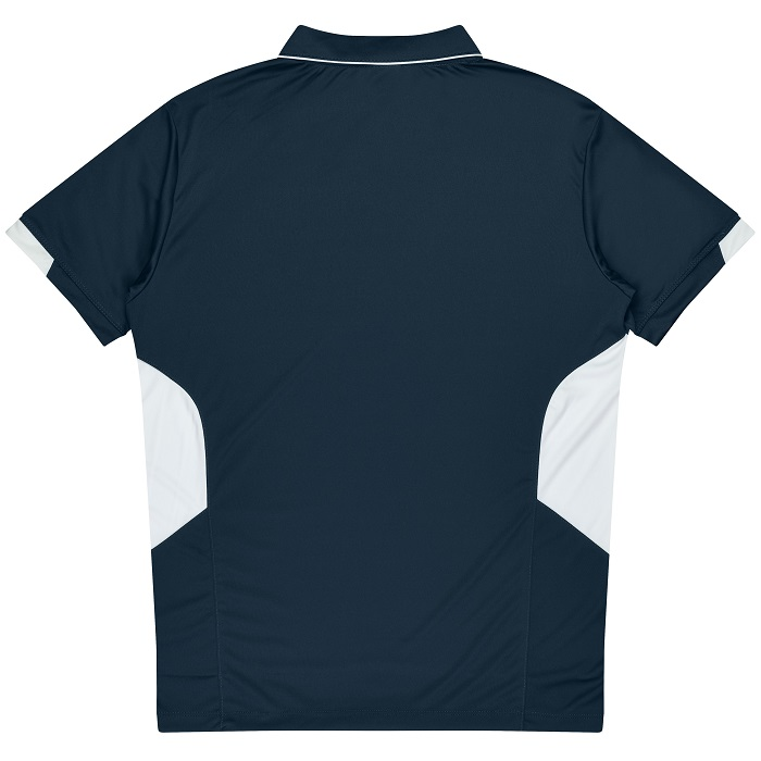 Aussie Pacific N1311 Mens Tasman Polo, corporate teams polo shirt, rear view, navy /white