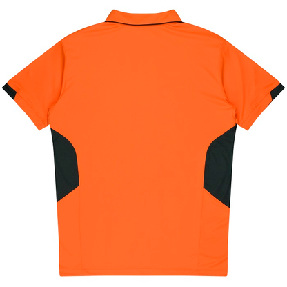 Aussie Pacific N1311 Mens Tasman Polo, neon orange and slate, rear view