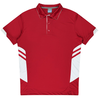 Red with white, front view, anti pill fabric, Aussie Pacific N1311 Mens Tasman Polo