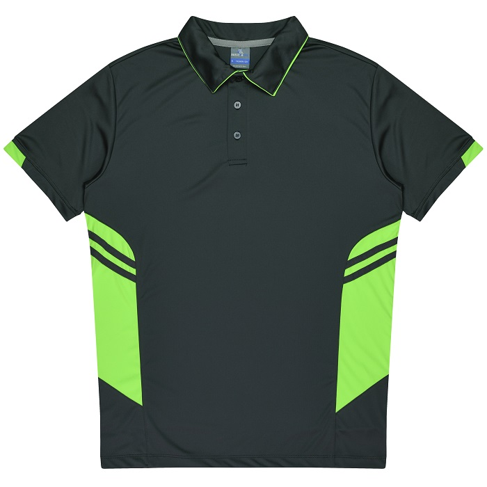 Aussie Pacific N1311 Mens Tasman Polo, slate grey and neon green, front view