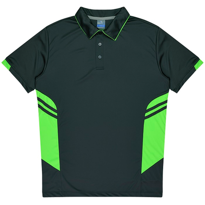 Aussie Pacific N1311 Mens Tasman Polo, slate grey and neon green, front view