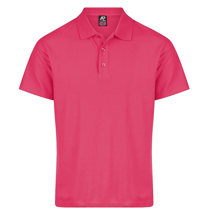 Fuchsia, Bright pink short-sleeve polo shirt , anti snag, everday, Aussie Pacific N1312 Hunter Mens Polo, front view