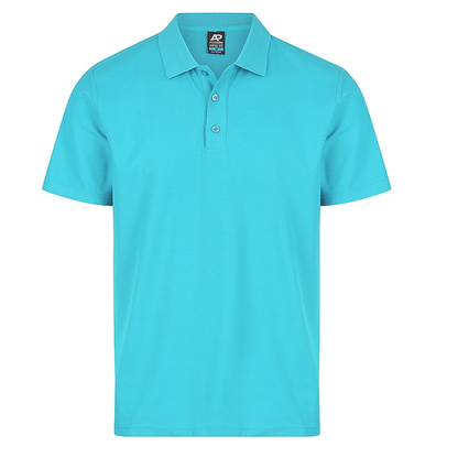 Bright Cyan blue, front view, classic fit, Aussie Pacific N1312 Hunter Mens Polo