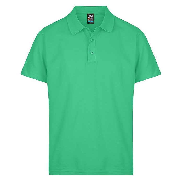 Aussie Pacific N1312 Hunter Mens Polo, kelly green, side vents for modern fit, front view