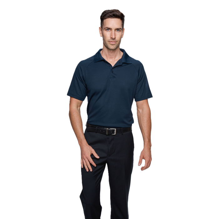 Aussie Pacific N1312 Hunter Mens Polo, model lifestyle view, navy