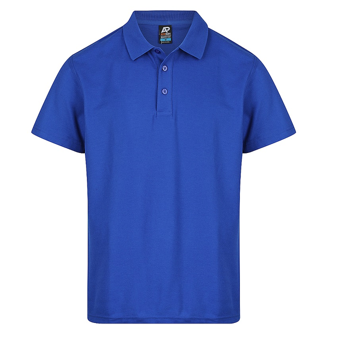 Royal blue short-sleeve polo shirt with a three-button placket, Aussie Pacific N1312 Hunter Mens Polo, front view