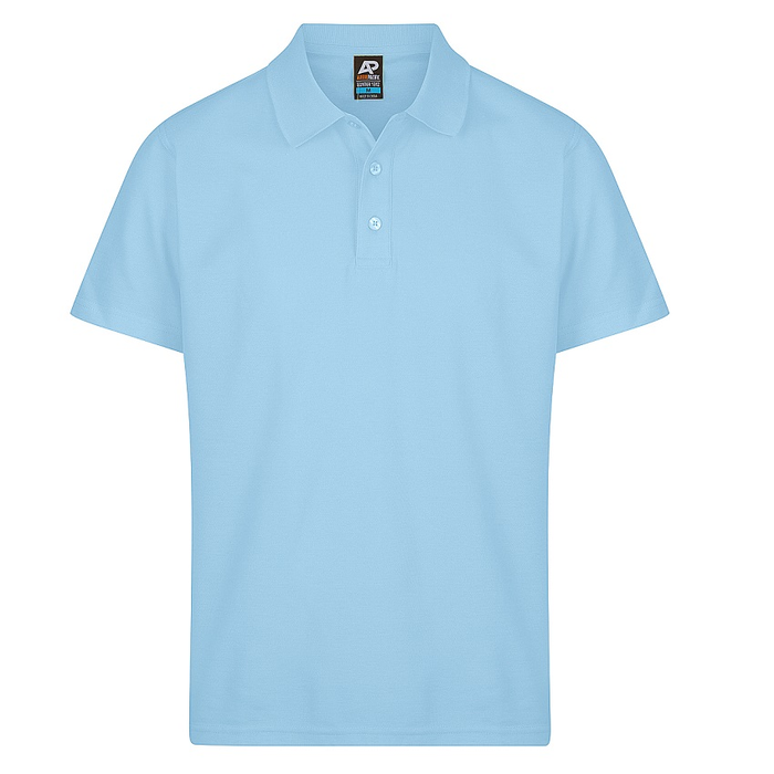 Sky light blue, front view, corporate, Aussie Pacific N1312 Hunter Mens Polo
