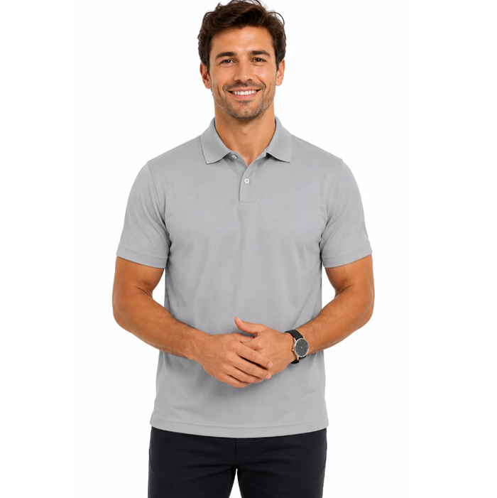 Aussie Pacific N1314 Mens Lachlan Polo, silver, model view, classic professional polo shrit